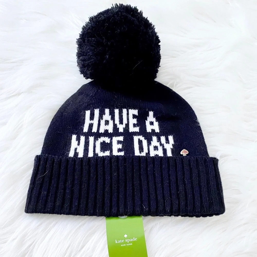 NWT Kate Spade Have A Nice Day Pom Pom Beanie